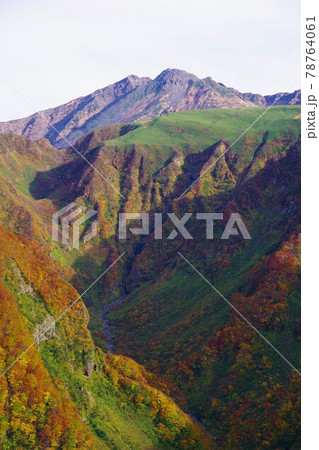 秋田県　鳥海ブルーラインから見た紅葉シーズンの鳥海山　 78764061