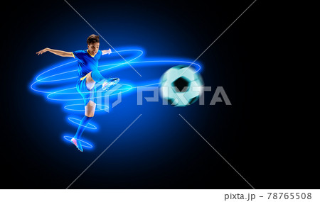 The professional football, soccer player and human emotions concept. The win, winner, victory concepts. Forward. 78765508