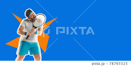 Angry. Highly tensioned game. Funny emotions of professional tennis player isolated on color studio background. 78765525