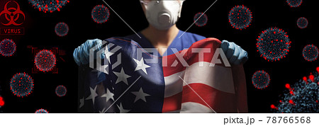 doctor in goggles and mask holding flag of america 78766568