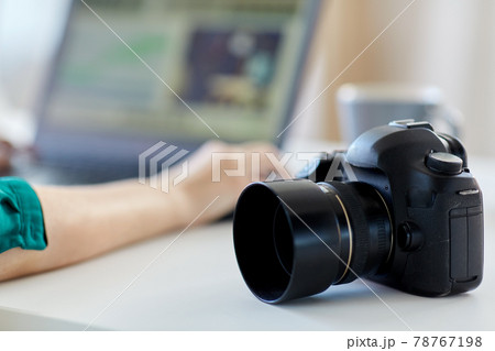 close up of digital camera on table 78767198