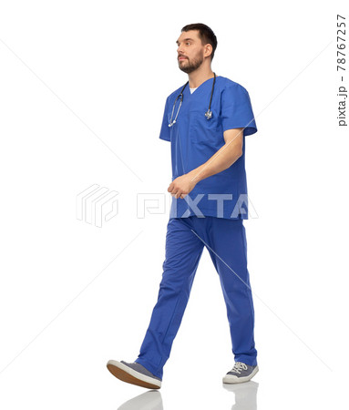 doctor or male nurse with stethoscope walking 78767257