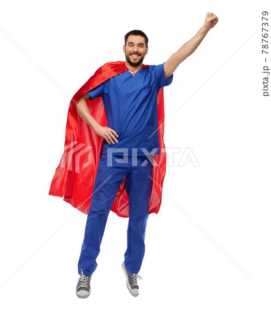 doctor or male nurse in superhero cape flying 78767379