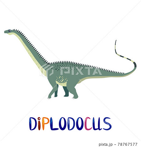 Marsh diplodocus, prehistoric dinosaurs collection. Ancient animals. Hand drawn. In a frame of flowers and leaves. 78767577