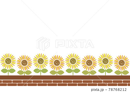 花壇のフレーム 長方形 北欧風ひまわりのイラスト素材