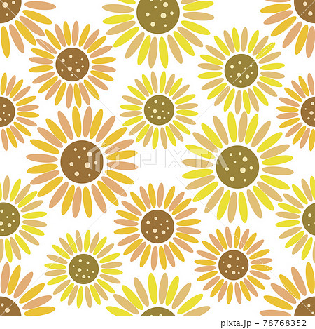 北欧風ひまわりのシームレスパターン 大輪の花のイラスト素材