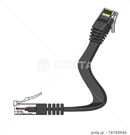 黒色のlanケーブルのイラスト素材