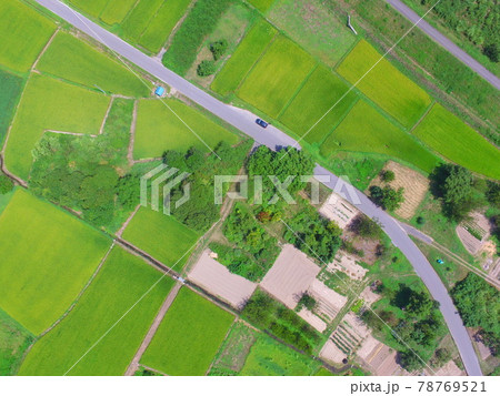 田園地帯･道路〜ドローンで空撮（福島県大沼郡会津美里町大石字家ノ下） 78769521