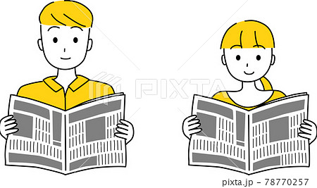 新聞を読む男性と女性　セット 78770257