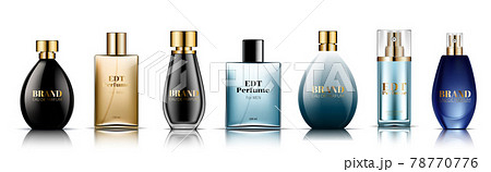 Man Perfume glass bottles various shapes caps color 3d realistic set on white background isolated. vector illustration Man Perfume glass bottles various shapes caps color 3d realistic set on white background isolated. vector illustration 78770776