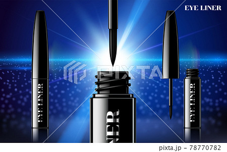 Glamour eyeliner ads, curling blank streamline and product package 3d poster illustration 78770782