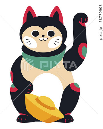 Black Chinese cat waiting paw for luck wealth 78770908