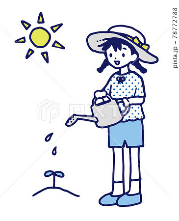 ジョウロで植物に水やりをする子供 当番 手描き風素材 ジョウロで植物に水やりをする子供 当番 手描き風素材 78772788