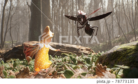 A cute brave elf fights with a magic elven...のイラスト素材 [78773135] - PIXTA