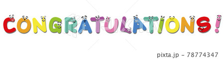 CONGRATULATION! Funny comic letters with happy and cute faces. Isolated vector illustration on white background. 78774347