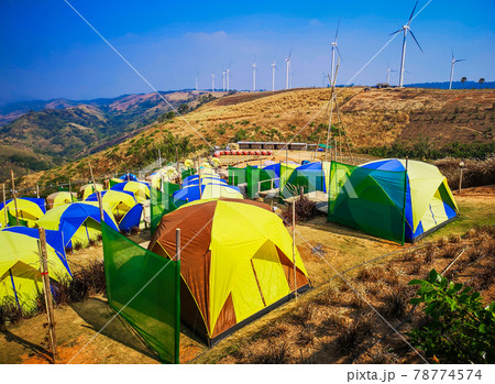 Tent of colorful accommodation in nature on the mountain 78774574