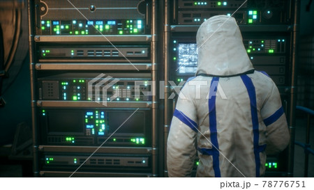 Scientists of the future are preparing to launch a sci-fi thermonuclear reactor. Physicist scientist at work. 3D Rendering. 78776751