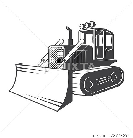 Vector Illustration Of Bulldozer Black And Whiteのイラスト素材