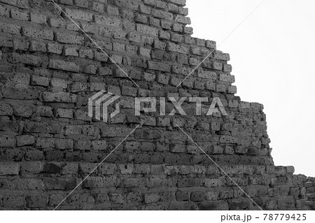 Abstract black and white photo of a pyramid in Sudan from close up 78779425