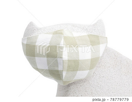 Face mask on cat figure face.Coronavirus preventive cotton mask. DIY concept. Face mask on cat figure face.Coronavirus preventive cotton mask. DIY concept. 78779779