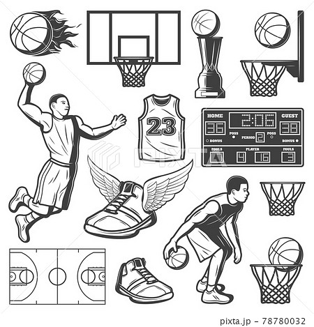 Vintage Basketball Elements Setのイラスト素材