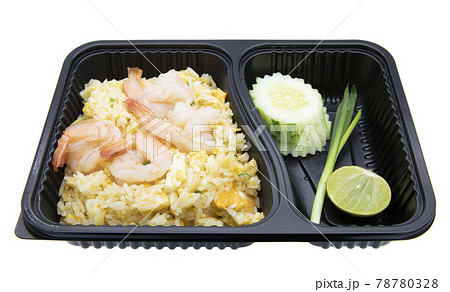 Fried rice with shrimp in box isolated on white background Fried rice with shrimp in box isolated on white background 78780328