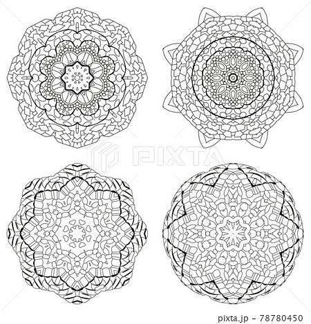 Hand drawn zentangle set of 4 mandalas for coloring page. Hand drawn zentangle set of 4 mandalas for coloring page. 78780450
