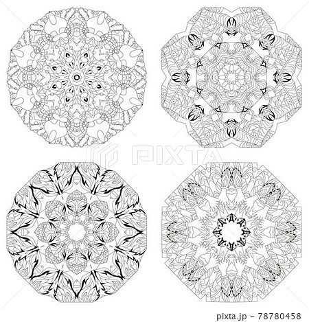 Hand drawn zentangle set of 4 mandalas for coloring page. 78780458