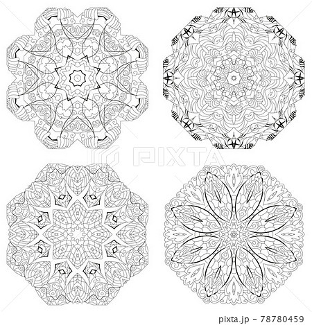 Hand drawn zentangle set of 4 mandalas for coloring page. Hand drawn zentangle set of 4 mandalas for coloring page. 78780459