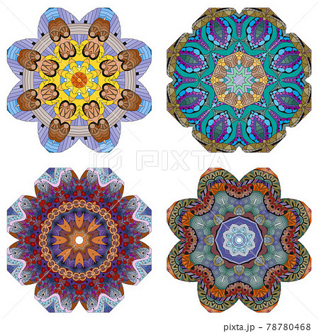 Hand drawn zentangle set of 4 color mandalas for decoration 78780468