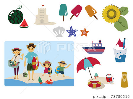 夏のレジャーのイラスト 夏のアイコン素材 夏服の人物 のイラスト素材