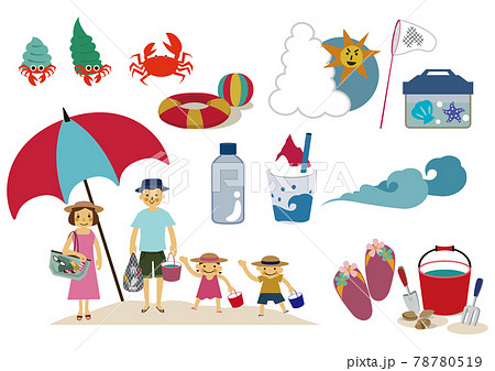夏のレジャーのイラスト 夏のアイコン素材 夏服の人物 のイラスト素材