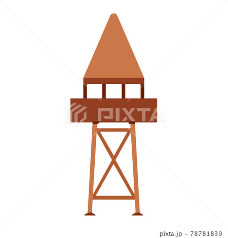 Tower observation vector illustration building architecture. Outdoor tower observation security station watch guard. Safety post military isolated white. Tall watchtower architecture security guard 78781839