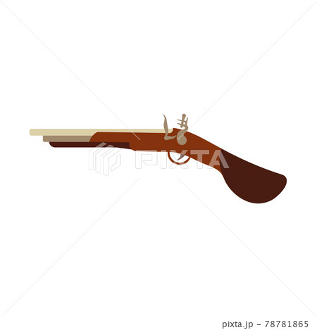 Flintlock gun handgun weapon pistol antique. Old military flintlock wooden retro illustration pirate. Vintage firearm violence object musket isolated white. Classic weapon gun icon symbol silhouette Flintlock gun handgun weapon pistol antique. Old military flintlock wooden retro illustration pirate. Vintage firearm violence object musket isolated white. Classic weapon gun icon symbol silhouette 78781865
