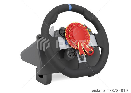 Gaming steering wheel with best choice badge, 3D rendering 78782819