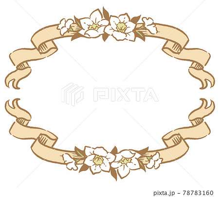 アンティークなお花とリボンの装飾フレームのイラスト素材