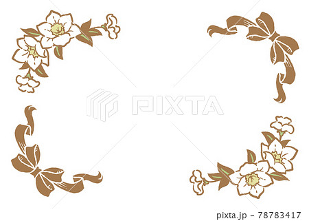 アンティークなお花とリボンの装飾フレームのイラスト素材