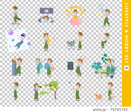 一組關於愛好和生活方式的休閒時尚女性。 B型 78785785