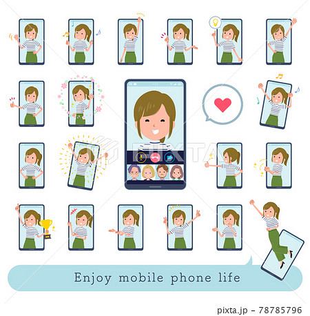 スマホ・オンラインを楽しむカジュアルファッション女性のセット 78785796