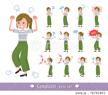 不満を表現しているカジュアルファッション女性のセット 不満を表現しているカジュアルファッション女性のセット 78785803