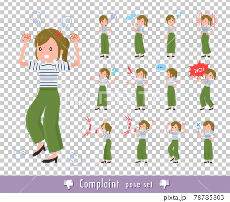 不満を表現しているカジュアルファッション女性のセット 不満を表現しているカジュアルファッション女性のセット 78785803