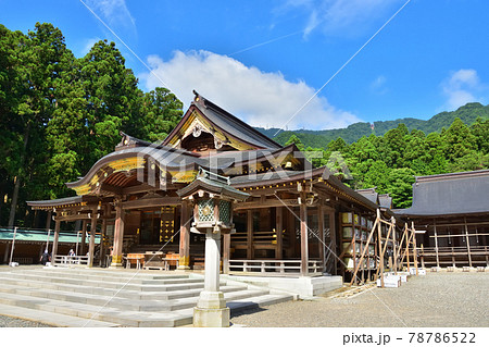 新潟　青空の弥彦神社拝殿 78786522