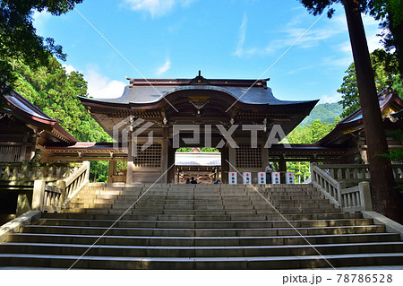 新潟　青空の弥彦神社随神門 78786528