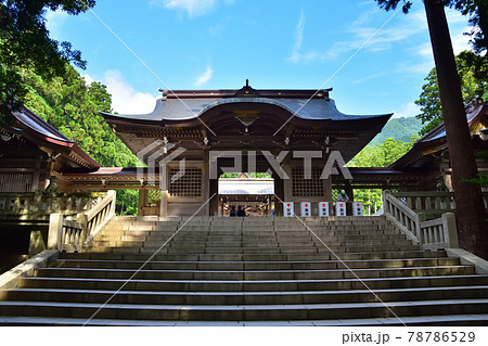 新潟　青空の弥彦神社随神門 78786529
