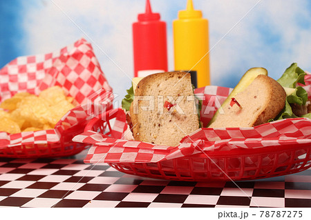 Club Sandwich on Gluten Free Bread in Retro Diner Cafe Club Sandwich on Gluten Free Bread in Retro Diner Cafe 78787275