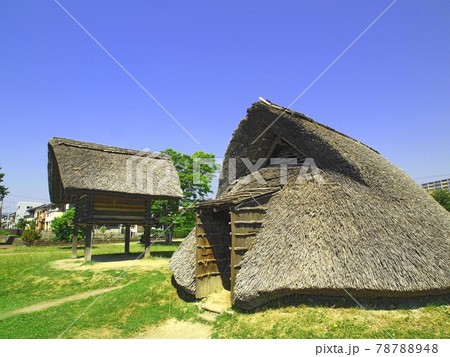 ＜登呂遺跡＞竪穴式住居と高床式倉庫 78788948