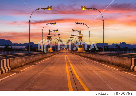 Third Thai Lao friendship bridge at sunrise time, Nakhon Phanom 78790768