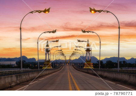 Third Thai Lao friendship bridge at sunrise time, Nakhon Phanom Third Thai Lao friendship bridge at sunrise time, Nakhon Phanom 78790771
