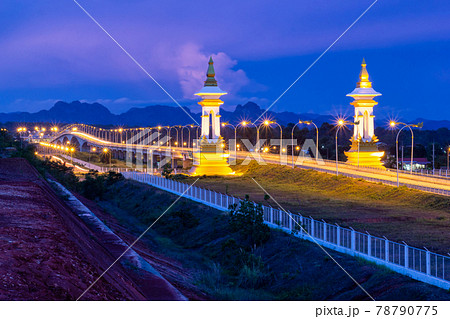 Third Thai Lao friendship bridge at sunrise time, Nakhon Phanom Third Thai Lao friendship bridge at sunrise time, Nakhon Phanom 78790775
