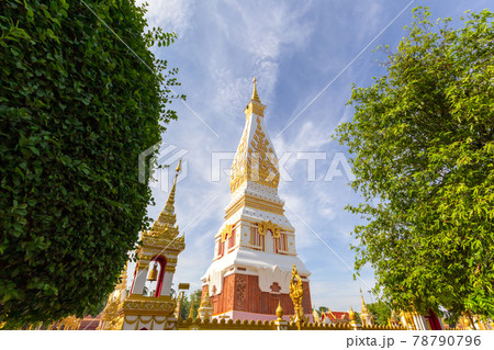 Beautiful white pagoda at Wat Phra That Phanom Temple, Nakhon Phanom Beautiful white pagoda at Wat Phra That Phanom Temple, Nakhon Phanom 78790796
